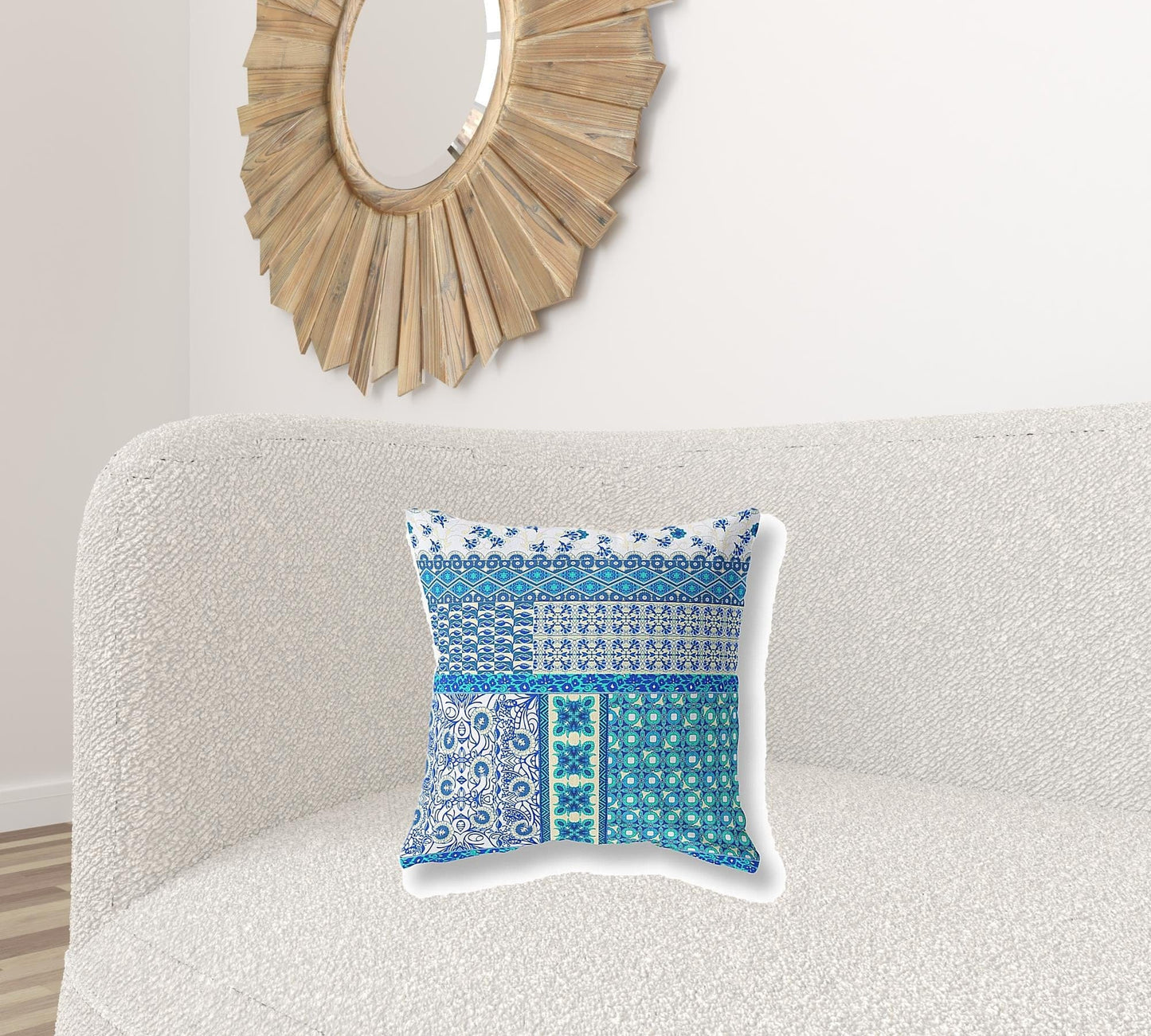 18” Turquoise Blue Patch Blown & Closed Suede Throw Pillow