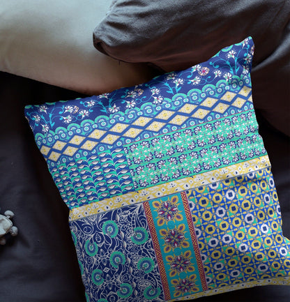 16” Navy Blue Patch Blown & Closed Suede Throw Pillow