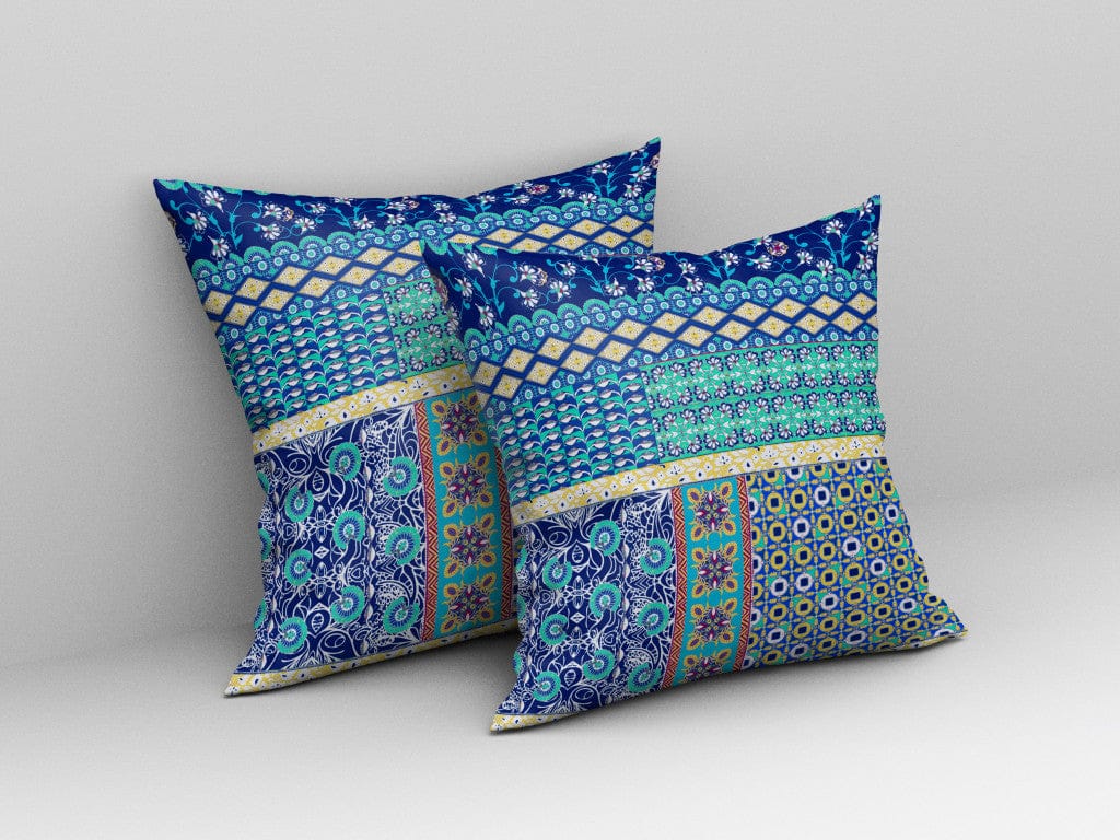 16” Navy Blue Patch Blown & Closed Suede Throw Pillow