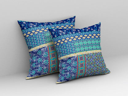 16” Navy Blue Patch Blown & Closed Suede Throw Pillow