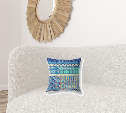 16” Navy Blue Patch Blown & Closed Suede Throw Pillow