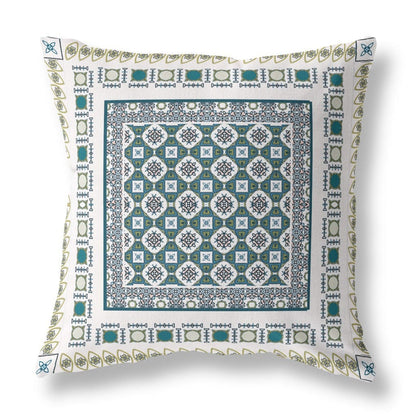 16" X 16" White And Green Floral Blown Seam Suede Throw Pillow