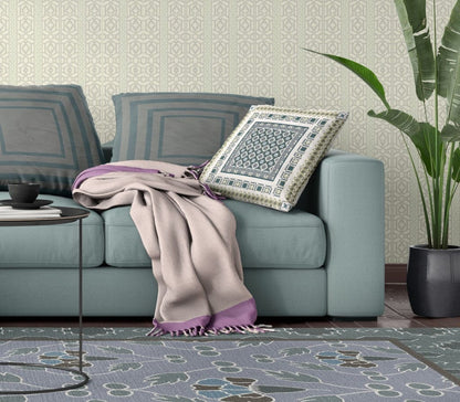 16" X 16" White And Green Floral Blown Seam Suede Throw Pillow