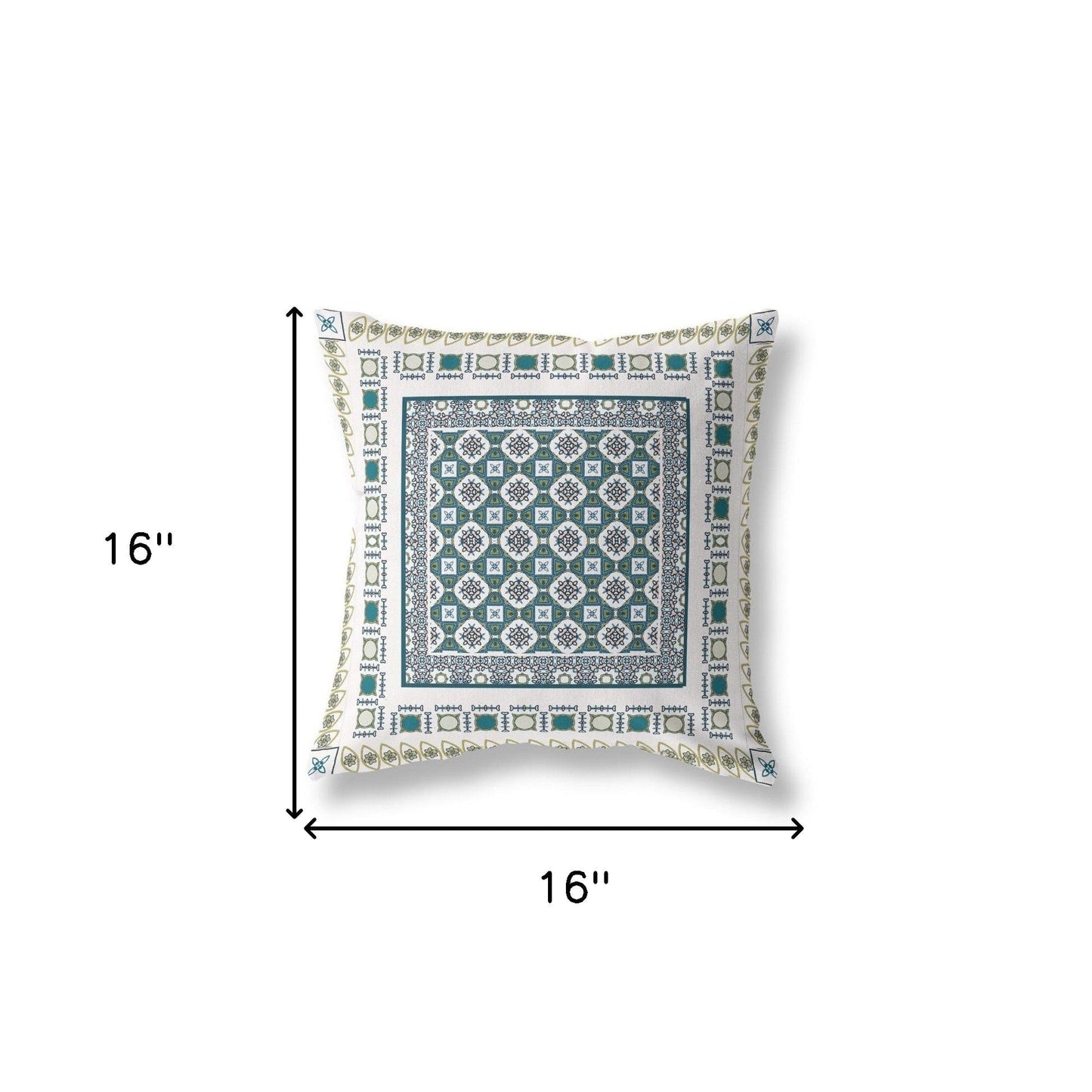 16" X 16" White And Green Floral Blown Seam Suede Throw Pillow