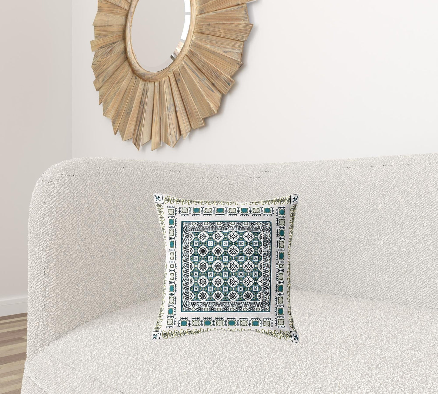 18" X 18" White And Green Floral Blown Seam Suede Throw Pillow