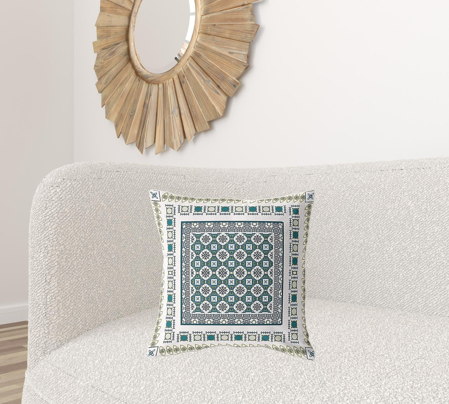 18" X 18" White And Green Floral Blown Seam Suede Throw Pillow