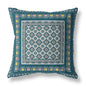 16" X 16" Blue And Beige Floral Blown Seam Suede Throw Pillow