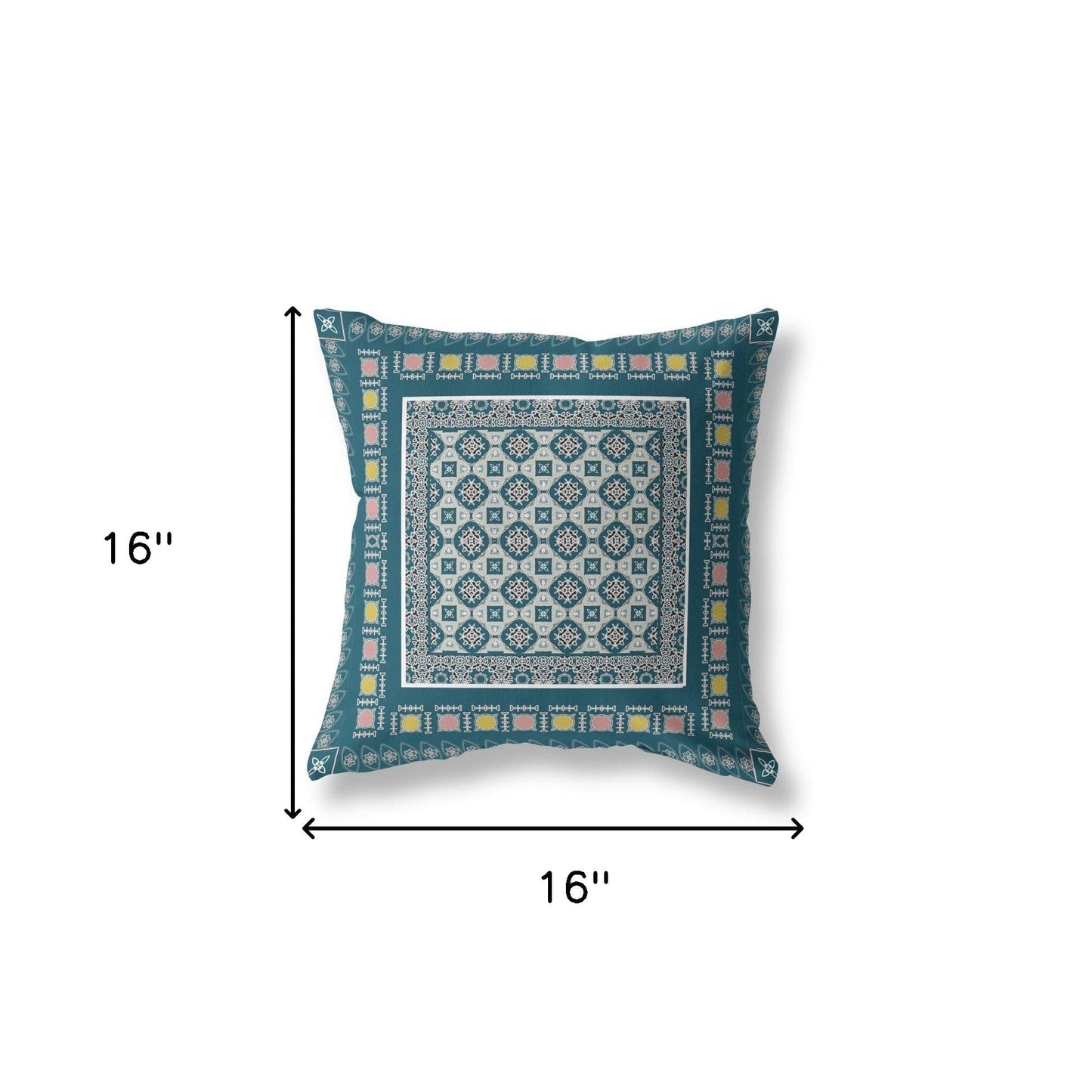 16" X 16" Blue And Beige Floral Blown Seam Suede Throw Pillow
