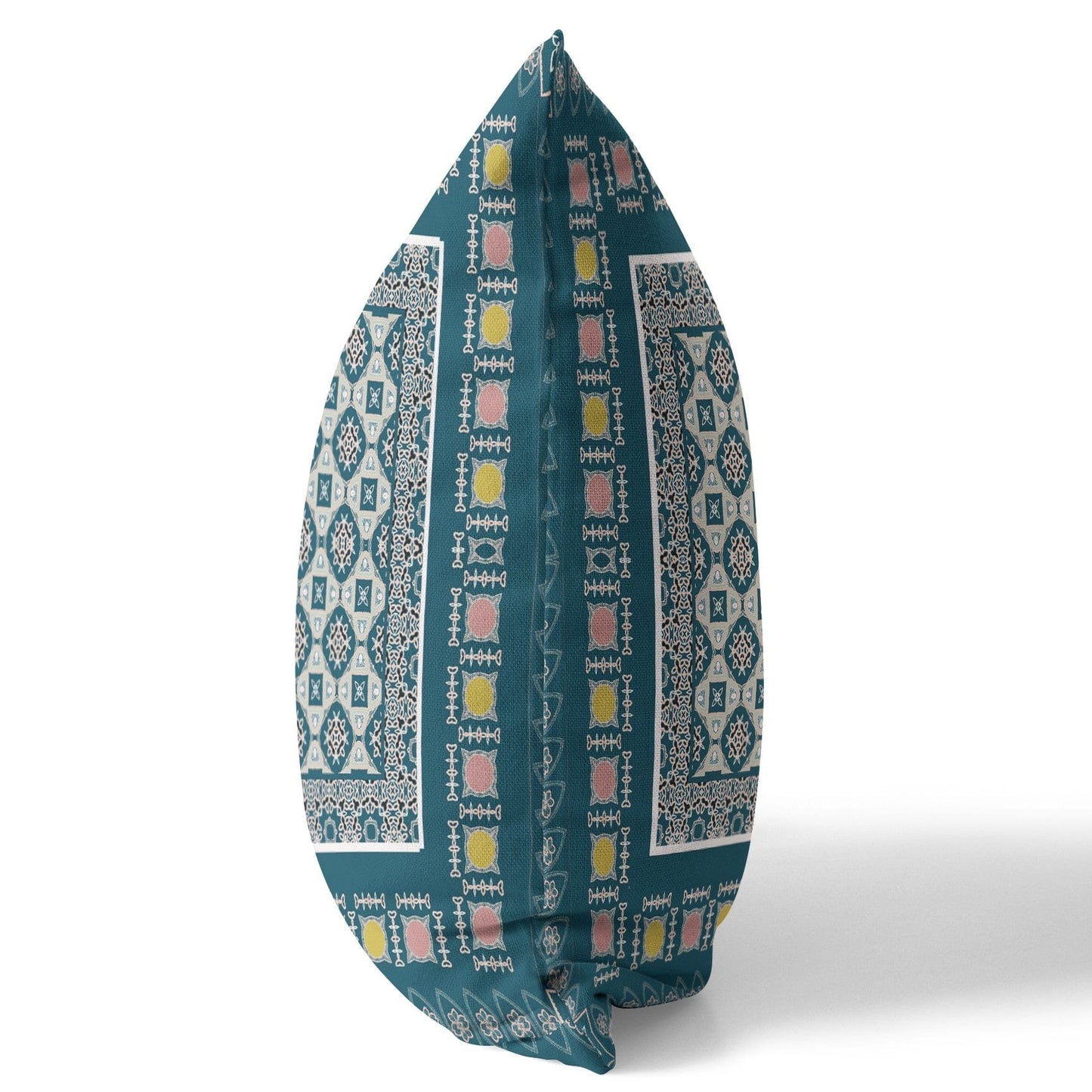 18" X 18" Blue And Beige Floral Blown Seam Suede Throw Pillow