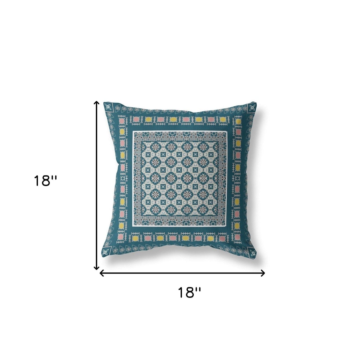18" X 18" Blue And Beige Floral Blown Seam Suede Throw Pillow