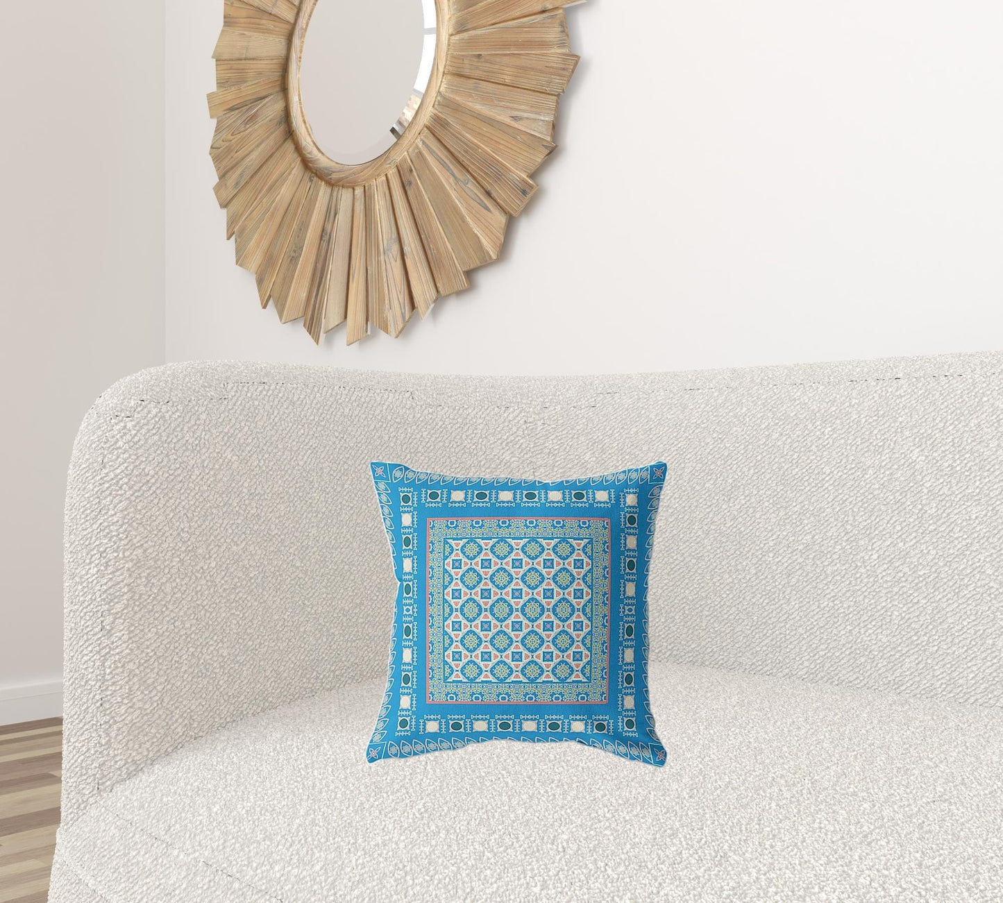 16" X 16" Blue And Pink Floral Blown Seam Suede Throw Pillow