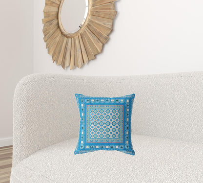 16" X 16" Blue And Pink Floral Blown Seam Suede Throw Pillow