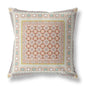 16" X 16" Off White And Orange Floral Blown Seam Suede Throw Pillow