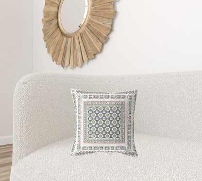 18" X 18" White And Blue Floral Blown Seam Suede Throw Pillow