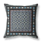 16" X 16" Black And Blue Floral Blown Seam Suede Throw Pillow
