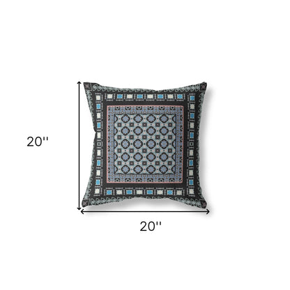 18" X 18" Black And Blue Floral Blown Seam Suede Throw Pillow