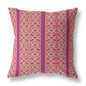 16" X 16" Pink And Green Geometric Blown Seam Suede Throw Pillow