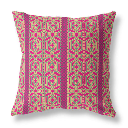 18" X 18" Pink And Green Geometric Blown Seam Suede Throw Pillow