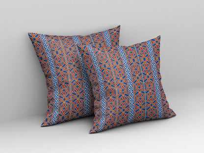 18" X 18" Blue And Red Geometric Blown Seam Suede Throw Pillow
