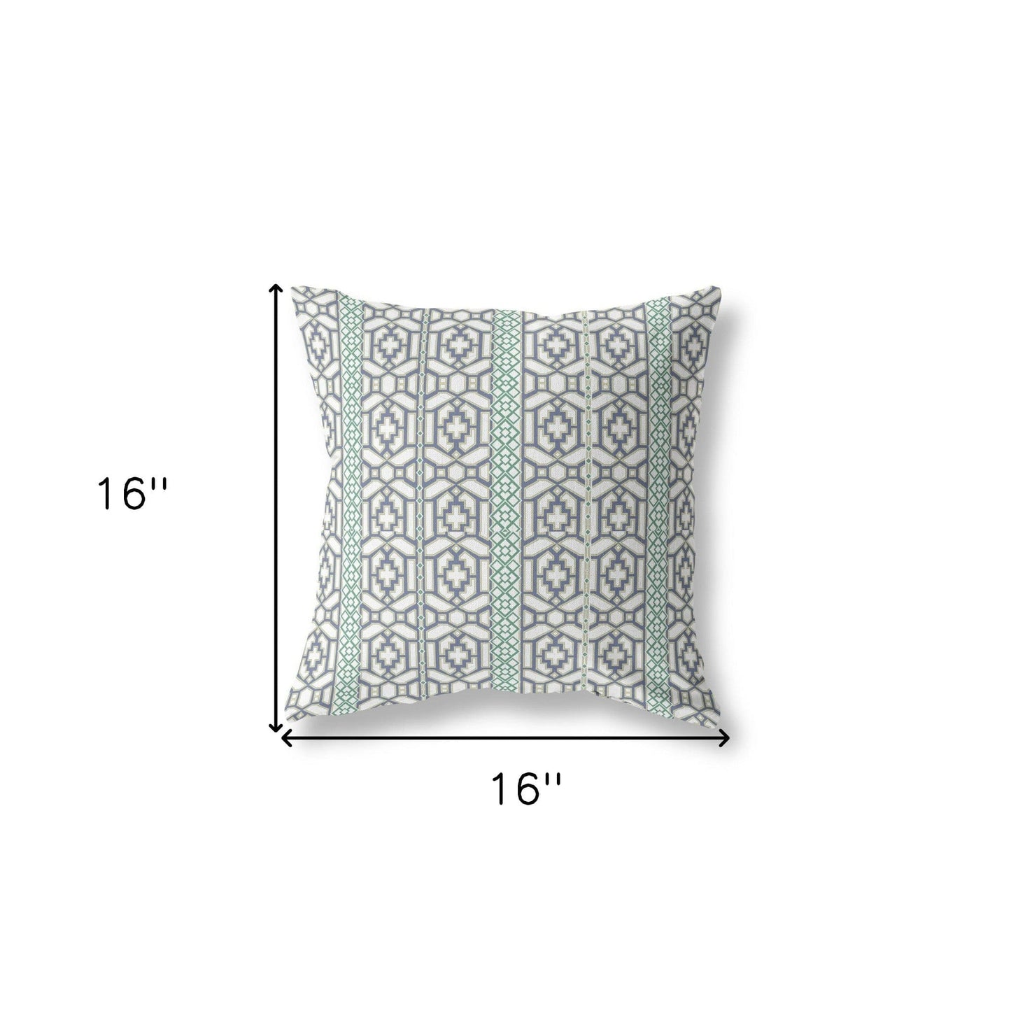 16" X 16" White And Gray Geometric Blown Seam Suede Throw Pillow