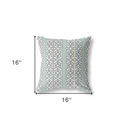 16" X 16" White And Gray Geometric Blown Seam Suede Throw Pillow