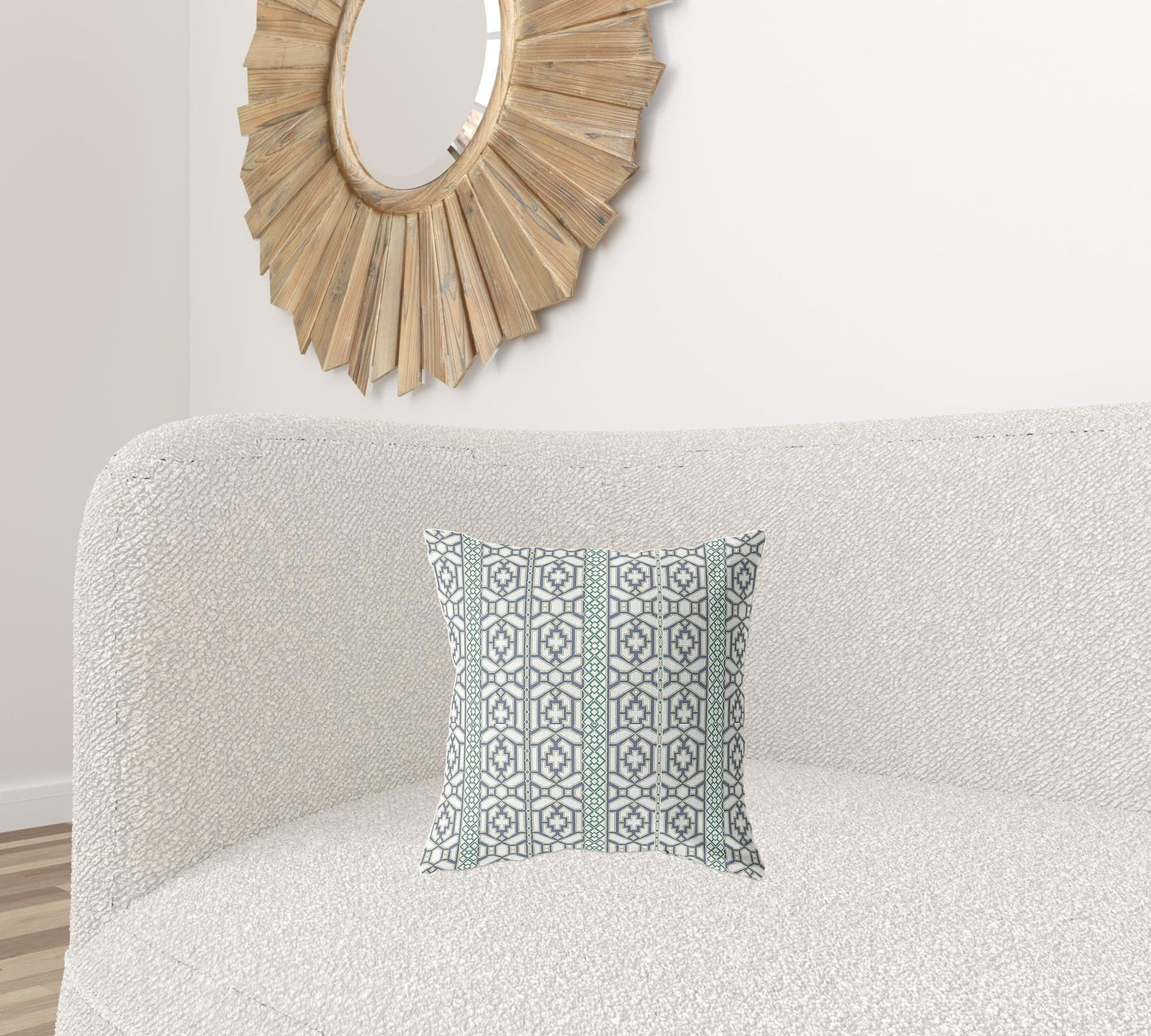 16" X 16" White And Gray Geometric Blown Seam Suede Throw Pillow