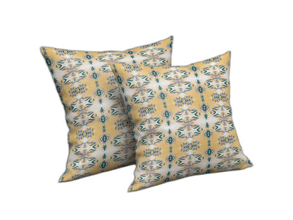 16" X 16" White And Yellow Abstract Blown Seam Suede Throw Pillow