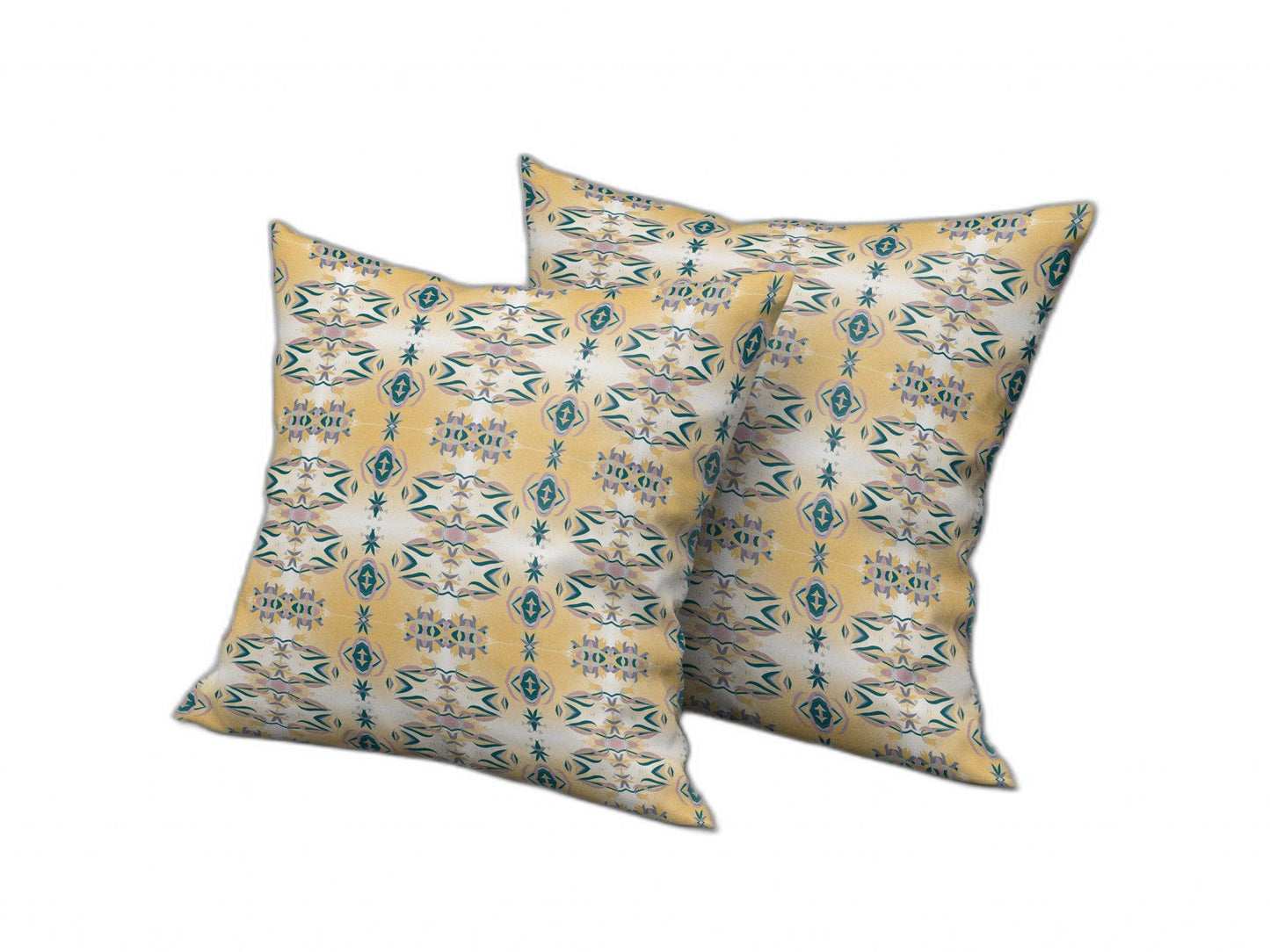 16" X 16" White And Yellow Abstract Blown Seam Suede Throw Pillow