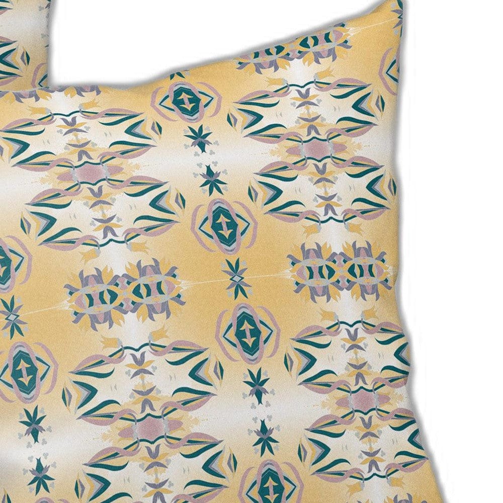 16" X 16" White And Yellow Abstract Blown Seam Suede Throw Pillow