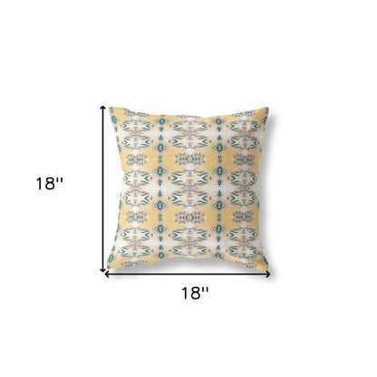 18" X 18" White And Yellow Abstract Blown Seam Suede Throw Pillow