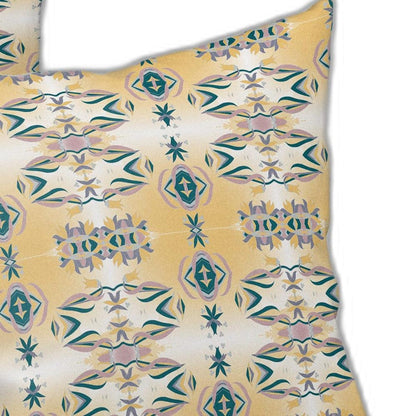 18" X 18" White And Yellow Abstract Blown Seam Suede Throw Pillow