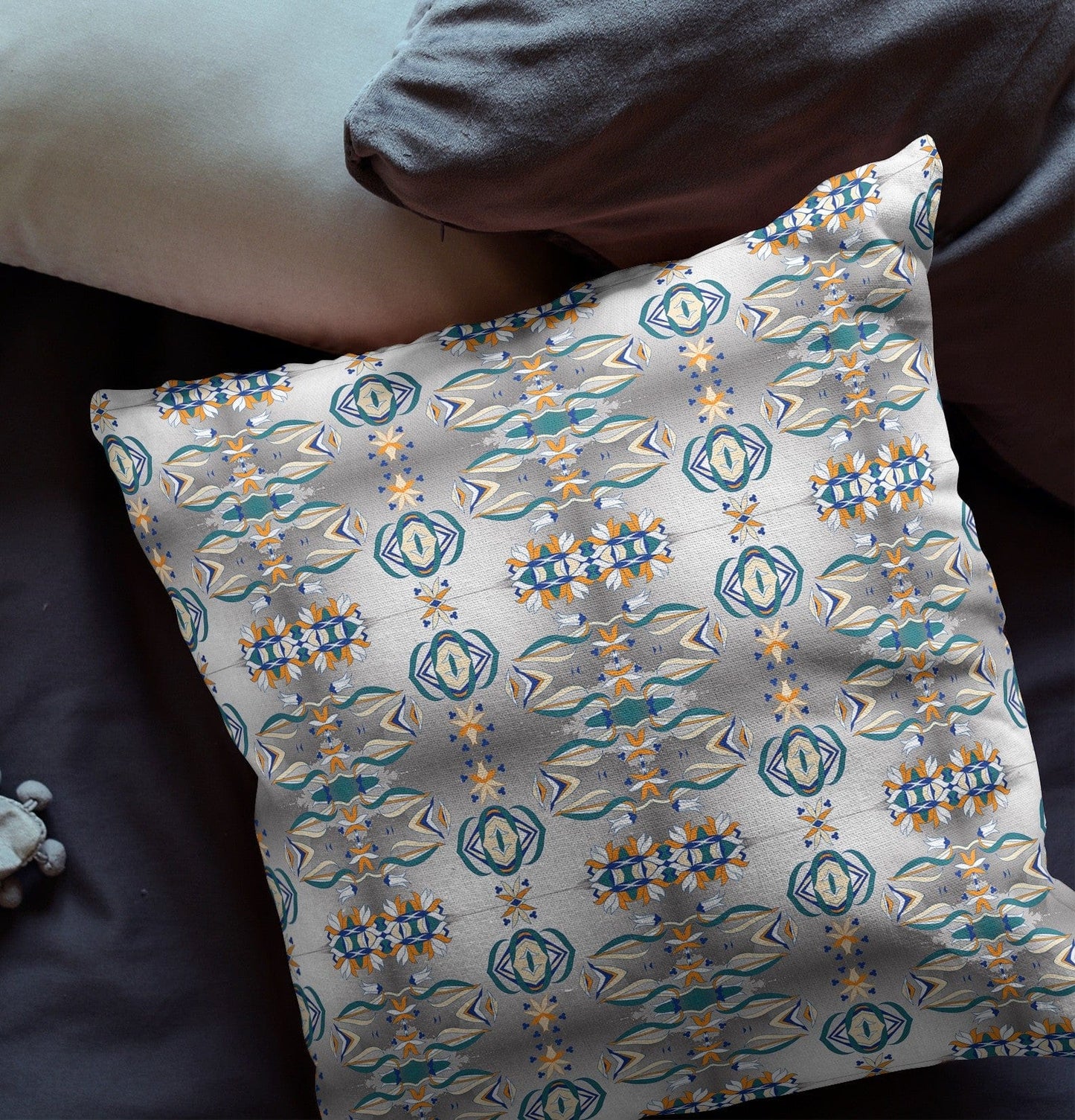 16" X 16" Off White And Brown Abstract Blown Seam Suede Throw Pillow