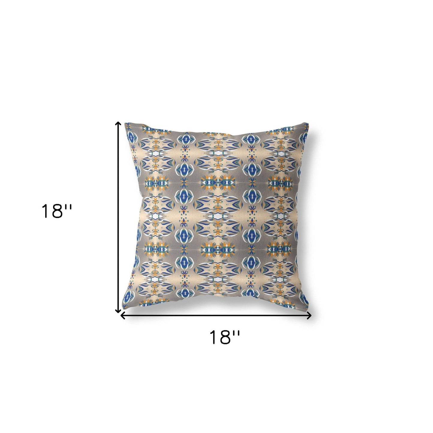 18" X 18" Brown And Blue Abstract Blown Seam Suede Throw Pillow
