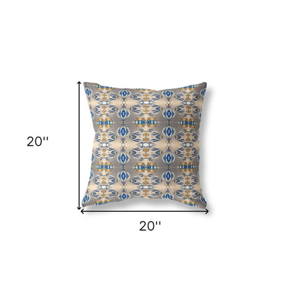 18" X 18" Brown And Blue Abstract Blown Seam Suede Throw Pillow
