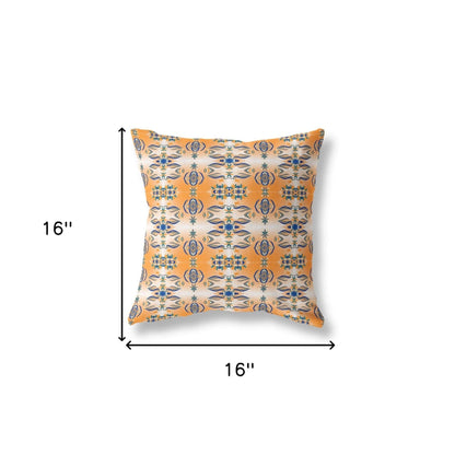 16" X 16" Orange And Gray Abstract Blown Seam Suede Throw Pillow