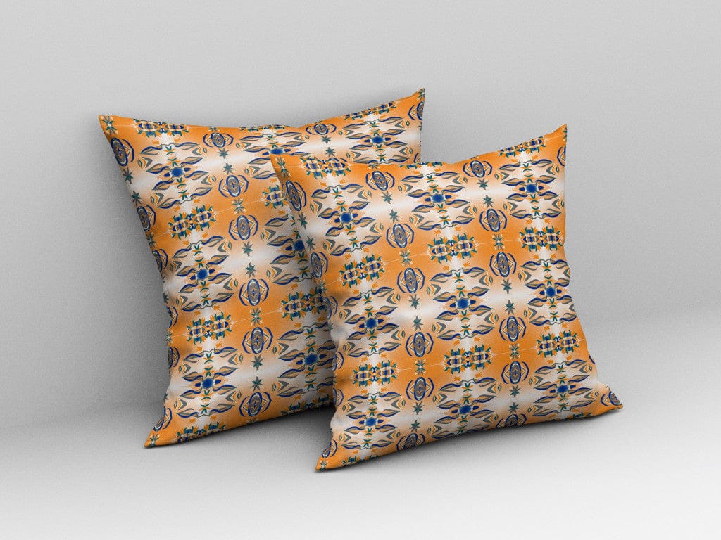18" X 18" Orange And Gray Abstract Blown Seam Suede Throw Pillow