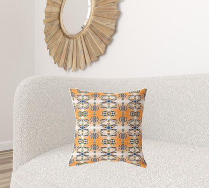 18" X 18" Orange And Gray Abstract Blown Seam Suede Throw Pillow