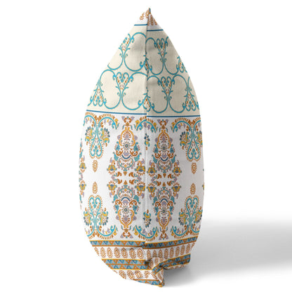 16" X 16" Orange And Teal Stencil Blown Seam Suede Throw Pillow