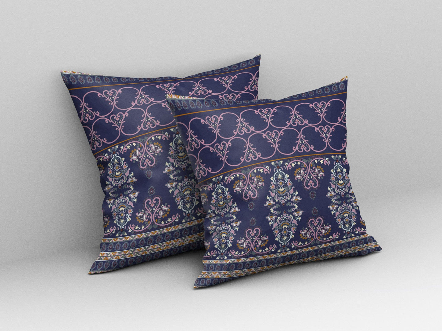 16" X 16" Blue And Pink Stencil Blown Seam Suede Throw Pillow