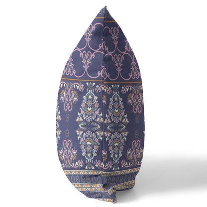 18" X 18" Blue And Pink Stencil Blown Seam Suede Throw Pillow