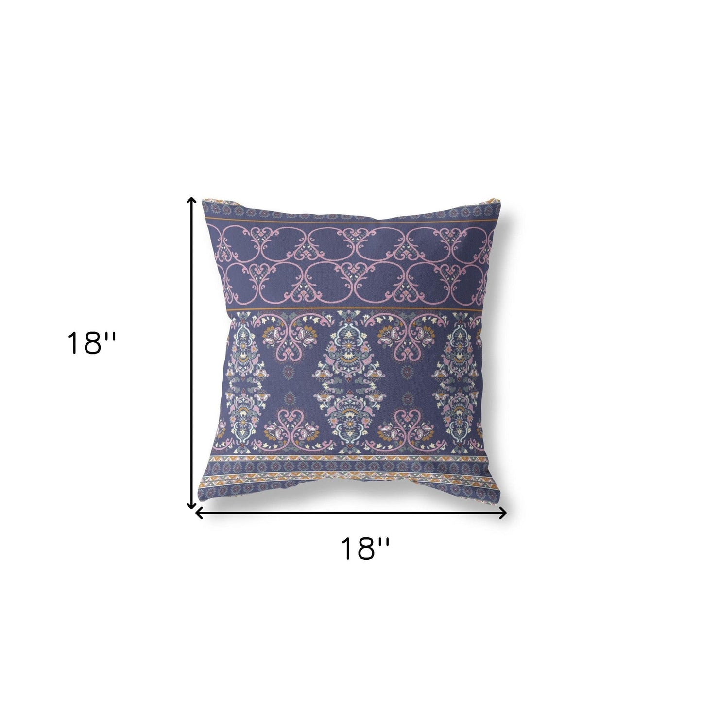 18" X 18" Blue And Pink Stencil Blown Seam Suede Throw Pillow