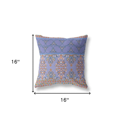 16" X 16" Purple And Blue Stencil Blown Seam Suede Throw Pillow