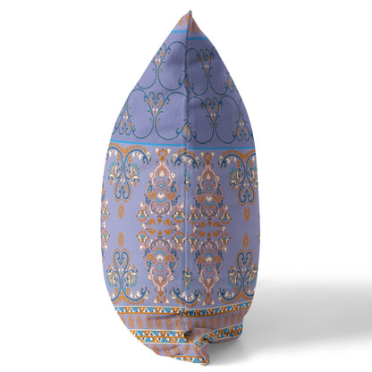 18" X 18" Purple And Blue Stencil Blown Seam Suede Throw Pillow