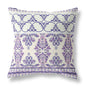 16" X 16" White And Purple Stencil Blown Seam Suede Throw Pillow
