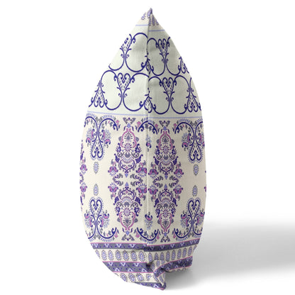 16" X 16" White And Purple Stencil Blown Seam Suede Throw Pillow