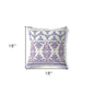 18" X 18" White And Purple Stencil Blown Seam Suede Throw Pillow