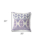18" X 18" White And Purple Stencil Blown Seam Suede Throw Pillow