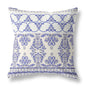 16" X 16" White And Blue Stencil Blown Seam Suede Throw Pillow