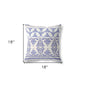 18" X 18" White And Blue Stencil Blown Seam Suede Throw Pillow
