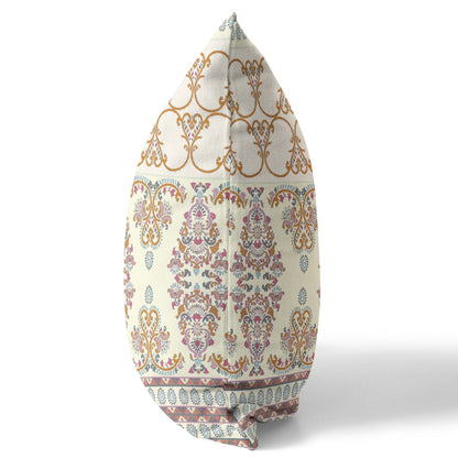 16" X 16" Off White And Orange Stencil Blown Seam Suede Throw Pillow